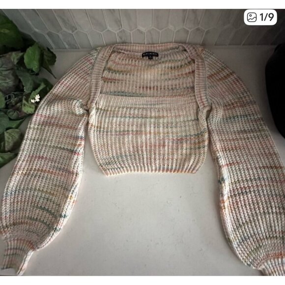Blue Blush Womens Multicolor Knit Cropped Sweater M - Picture 2 of 9